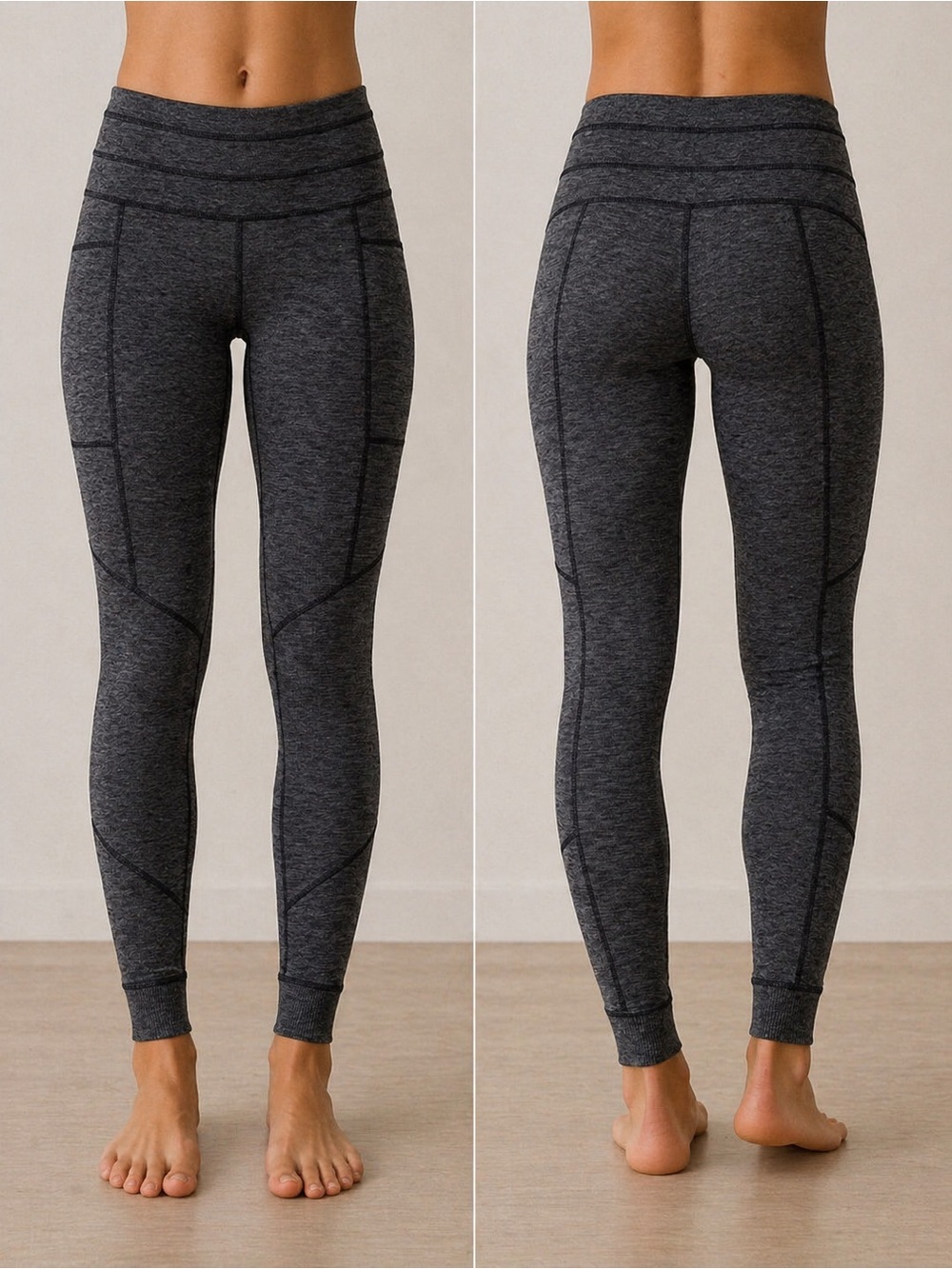 Athleta Dark Charcoal Ribbed Pocket Heather High-Rise Performance Leggings